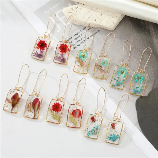 Elegant Transparent Dried Flower Earrings