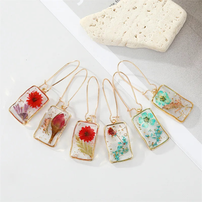 Colorful Dried Flower Resin Earrings