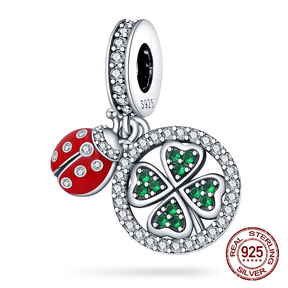 S925 Sterling Silver Green Four-Leaf Clover Pendant