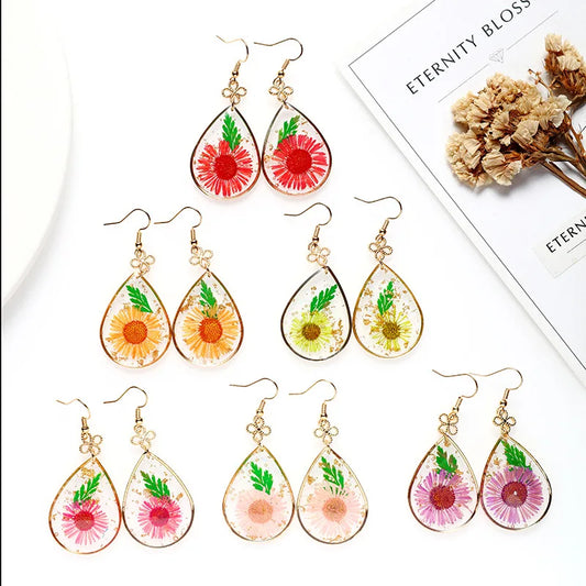 Unique Dried Flower Drop Earrings