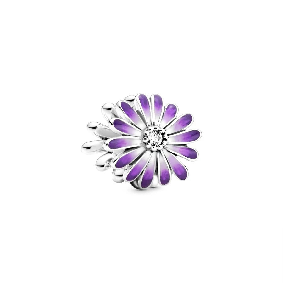 Purple Daisy Pink Pansy Flower Dangle Charm Bead