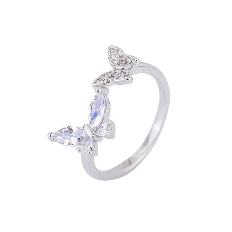 925 Sterling Silver Butterfly Zircon Ring