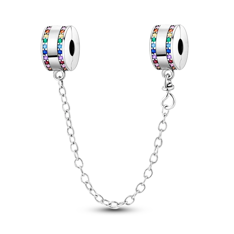 925 Sterling Silver Spacer Clip Charms Safety Chain