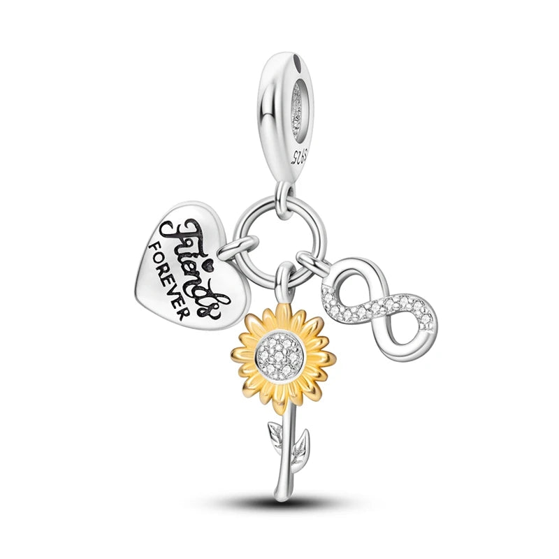 New Silver Sunflower Charm Beads