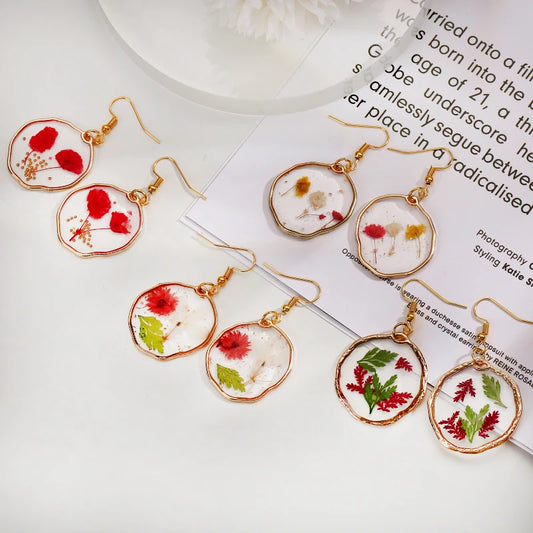 Natural Dried Flower Resin Drop Earrings