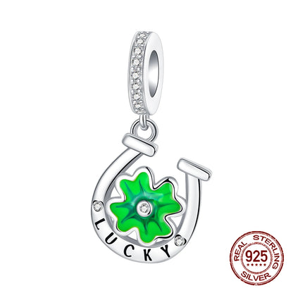 S925 Sterling Silver Green Four-Leaf Clover Pendant