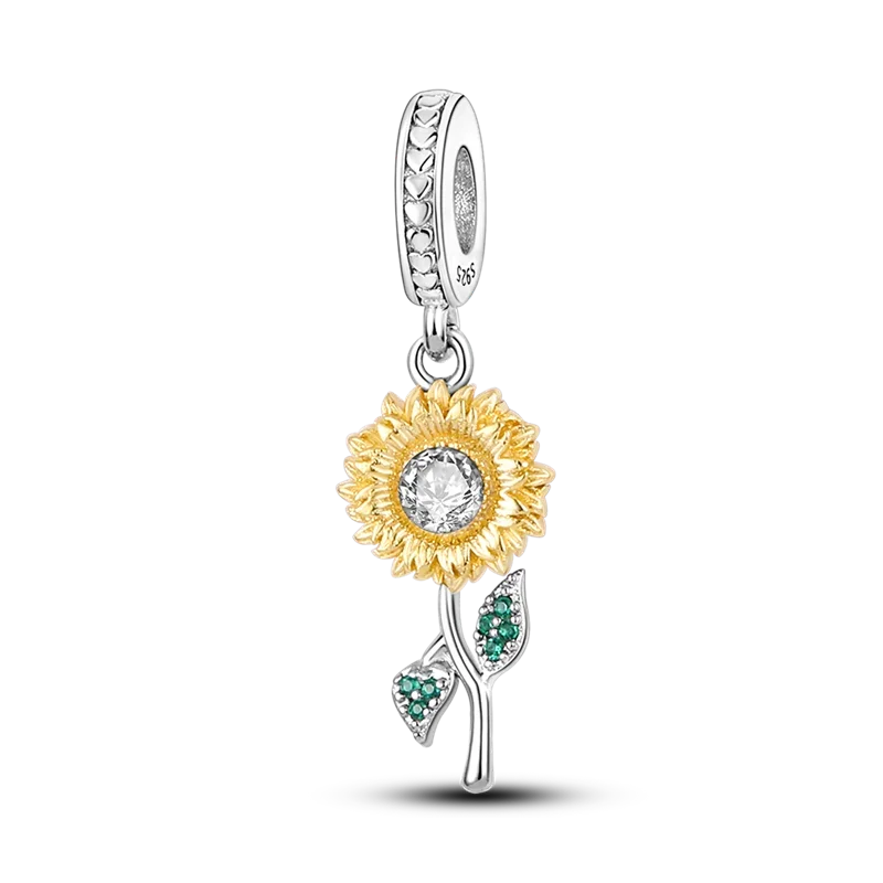 New Silver Sunflower Charm Beads