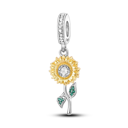 New Silver Sunflower Charm Beads