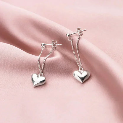 Elegant Sterling Silver Heart Chain Earrings