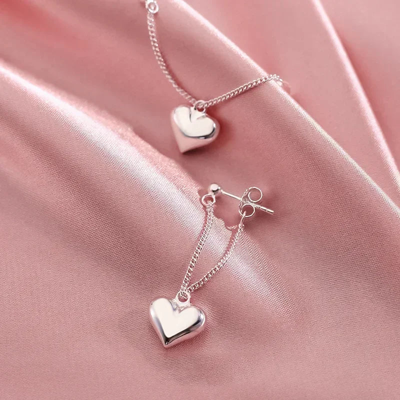 Elegant Sterling Silver Heart Chain Earrings