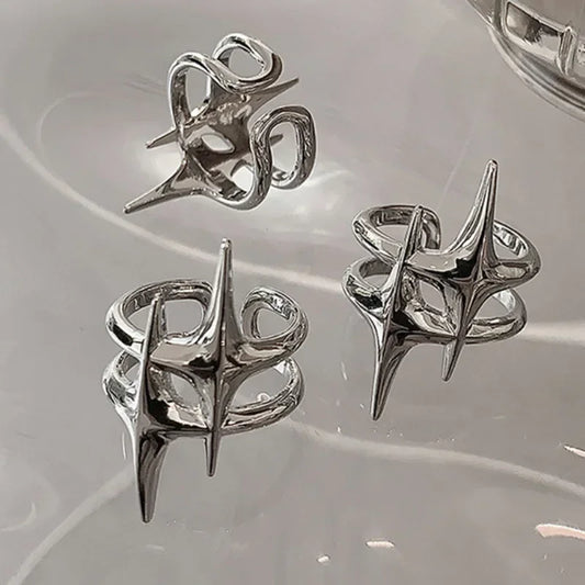 Y2K Hip Hop Silver Copper Stars Adjustable Open Rings Unisex