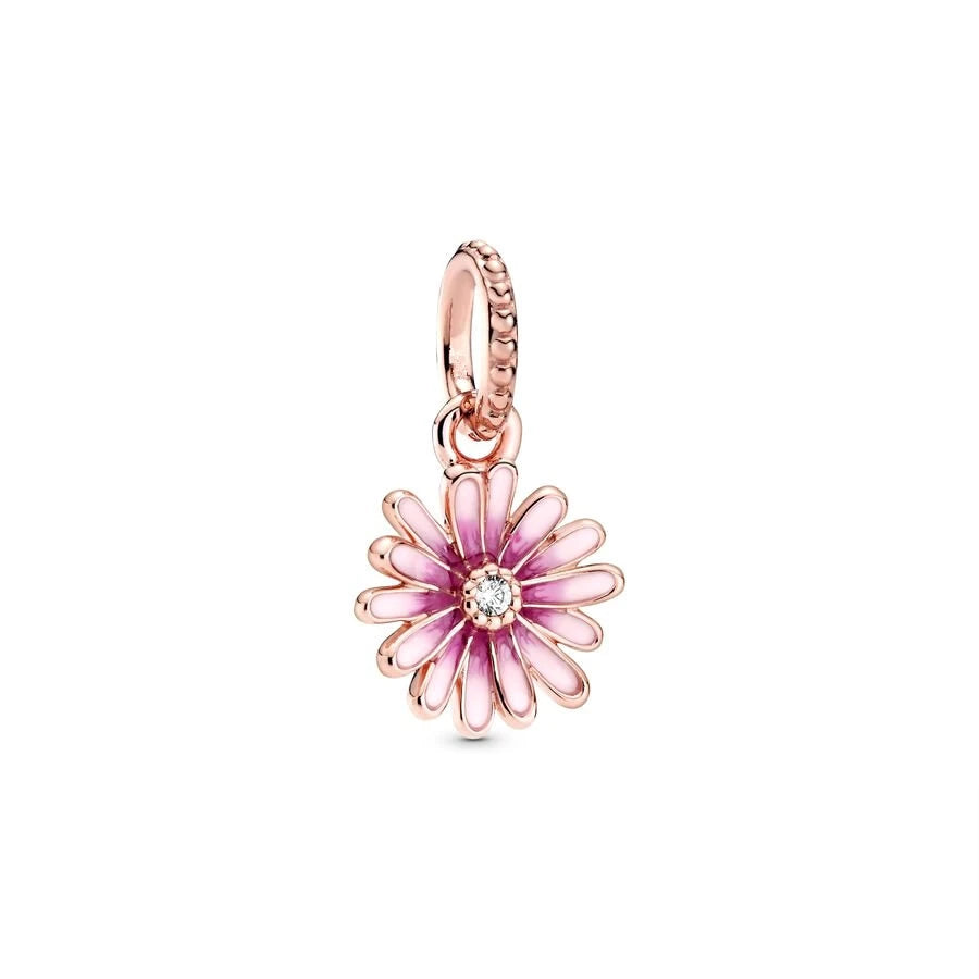 Purple Daisy Pink Pansy Flower Dangle Charm Bead