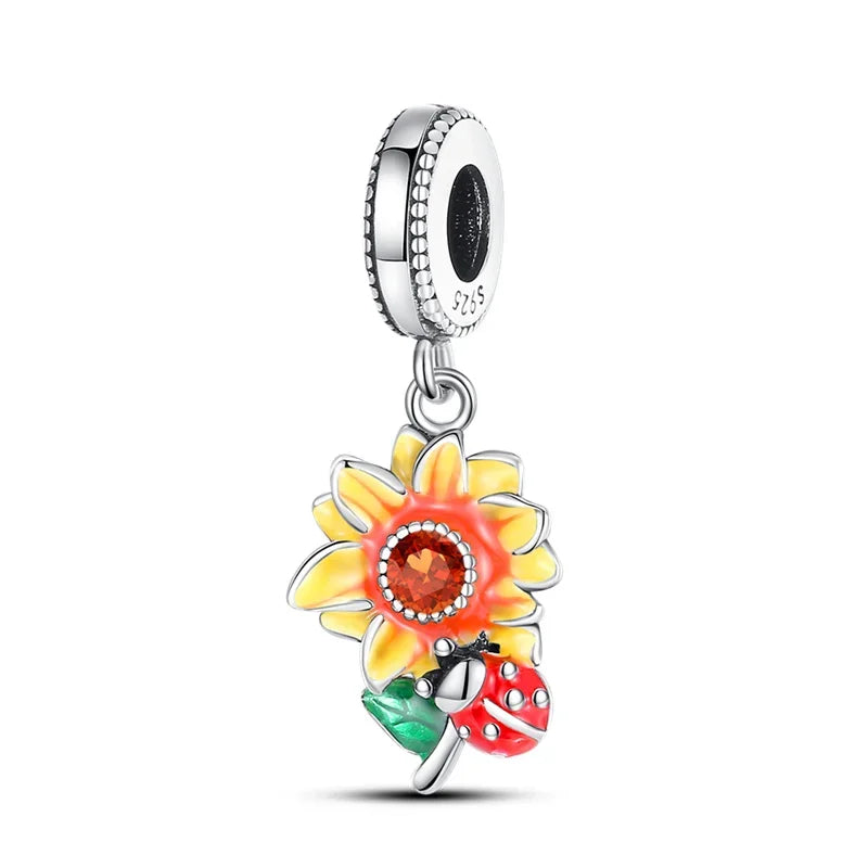 New Silver Sunflower Charm Beads