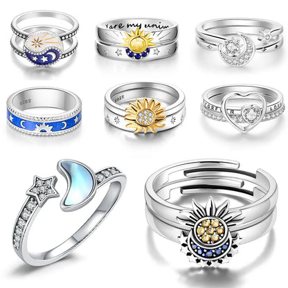 Moon Sun Star Silver Rings