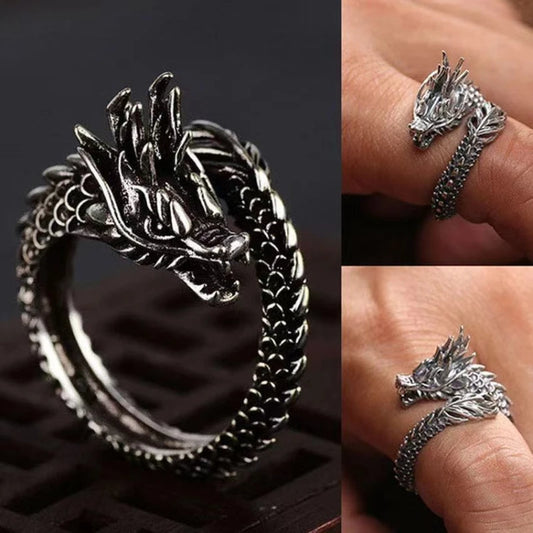 Vintage Dragon Adjustable Ring for Men Retro Gothic Punk Jewelry