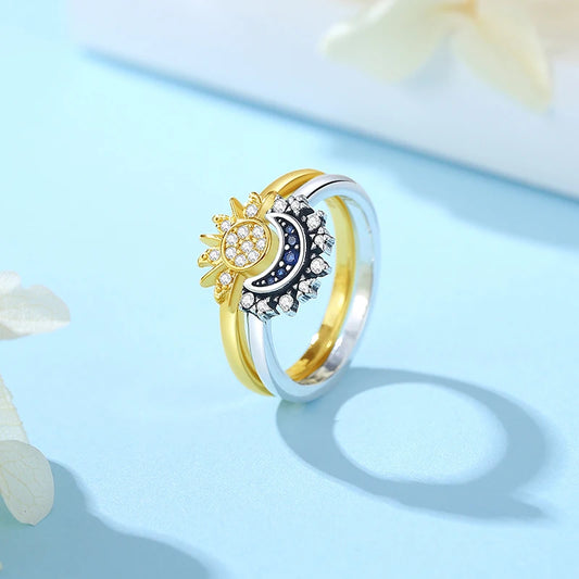 925 Sterling Silver Sun Moon Rings