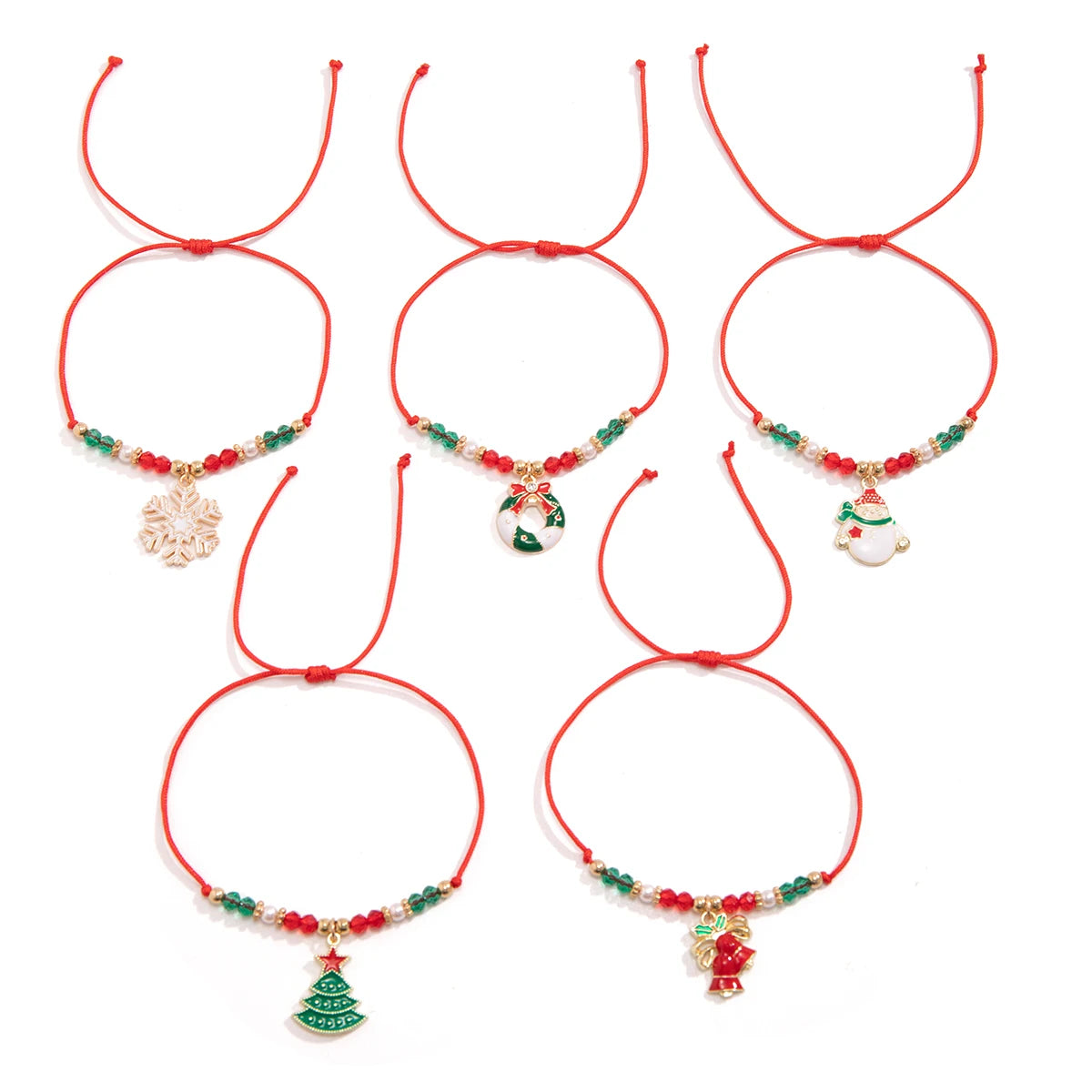 5pcs Christmas Snowflake Tree Pendant Crystal Bracelet Set