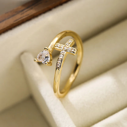 Clear CZ Zircon Cross Evil Eye Ring