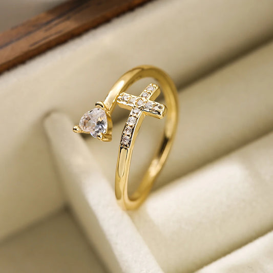 Clear CZ Zircon Cross Evil Eye Ring