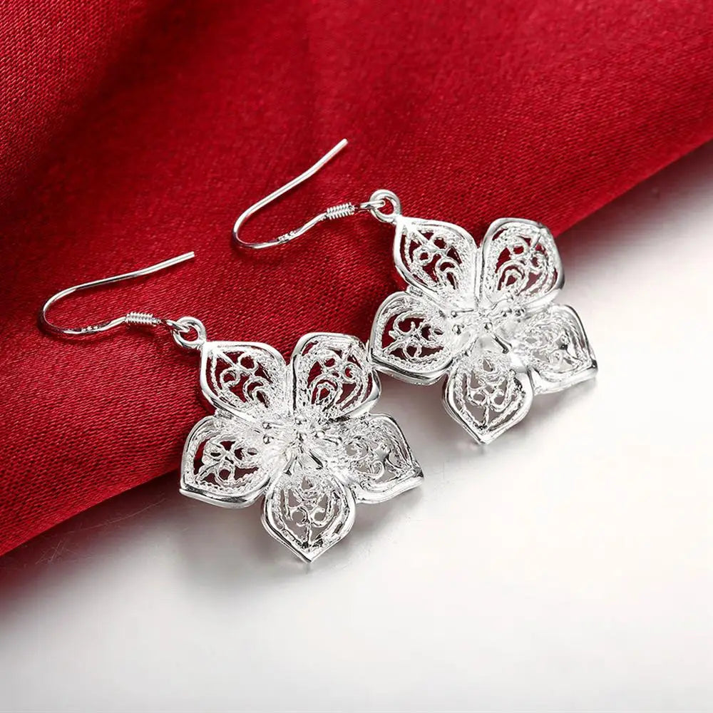 High-Quality 925 Sterling Silver Retro Flower Earrings