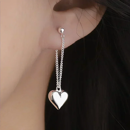 Elegant Sterling Silver Heart Chain Earrings