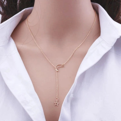 Moon Star Gold Pendant Choker Necklace