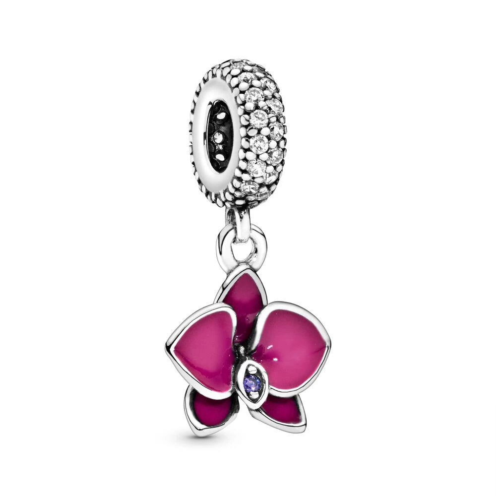 Purple Daisy Pink Pansy Flower Dangle Charm Bead