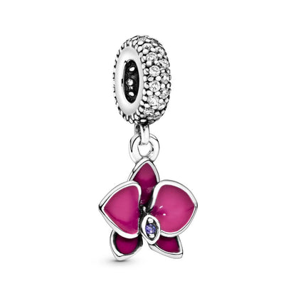 Purple Daisy Pink Pansy Flower Dangle Charm Bead