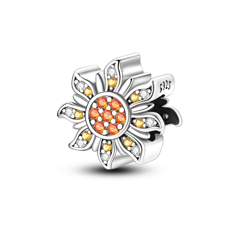 New Silver Sunflower Charm Beads