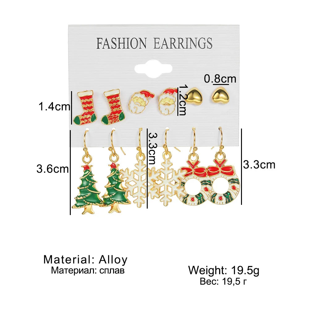 6pcs Christmas Stud Earrings Set