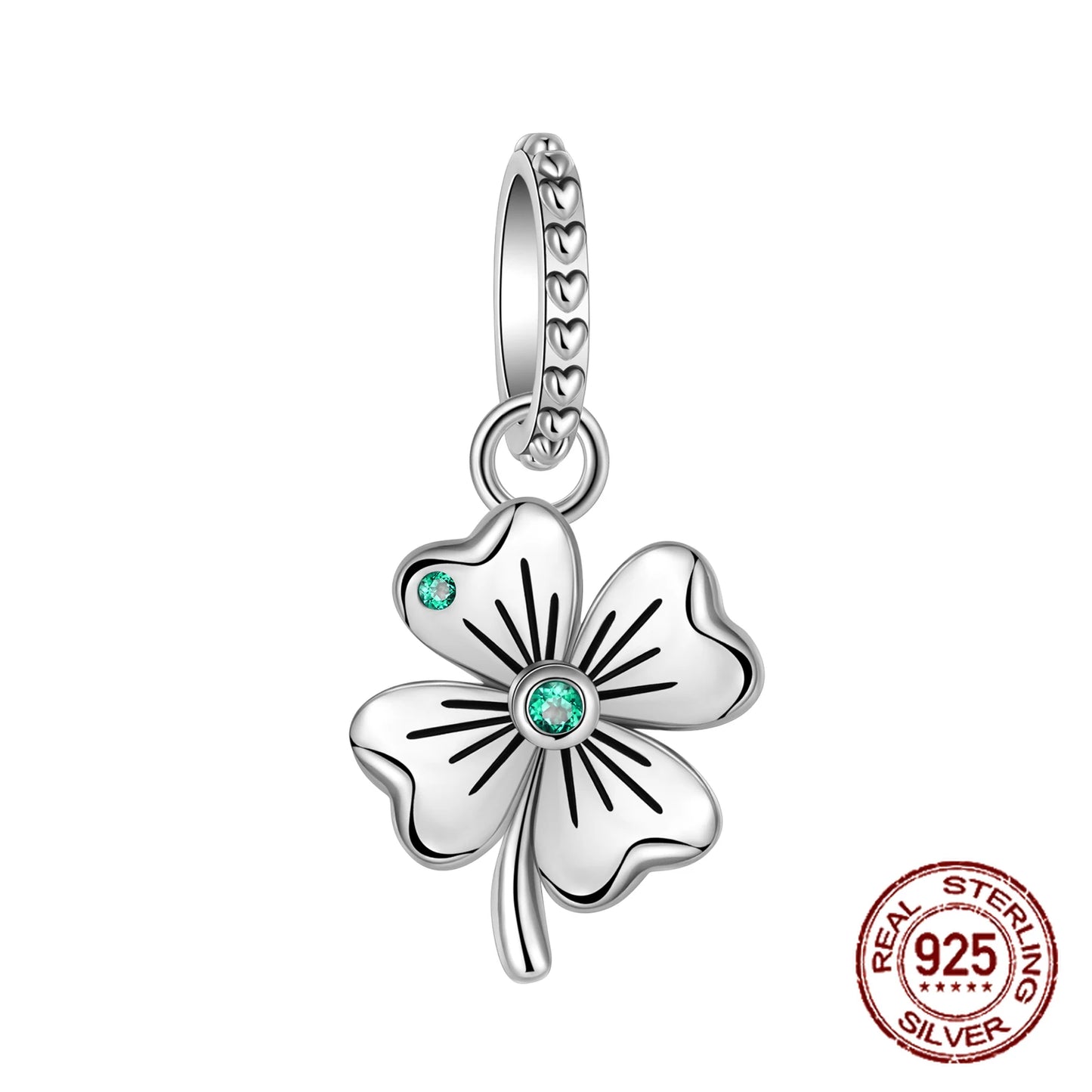 S925 Sterling Silver Green Four-Leaf Clover Pendant