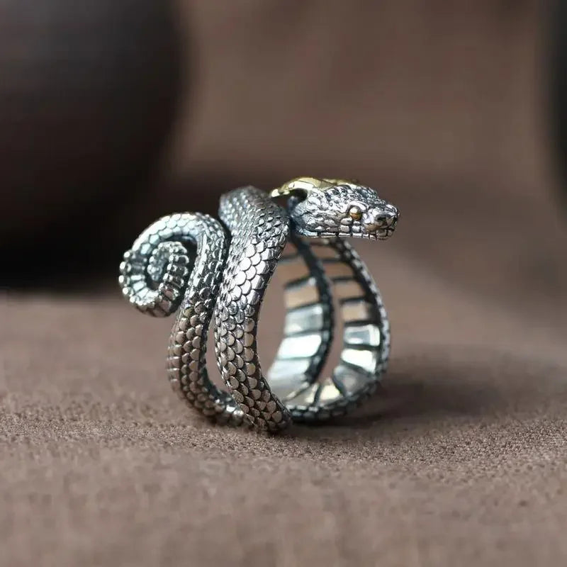 Vintage Silver Snake Ring for Men Handmade Jewelry Accessories Pendant