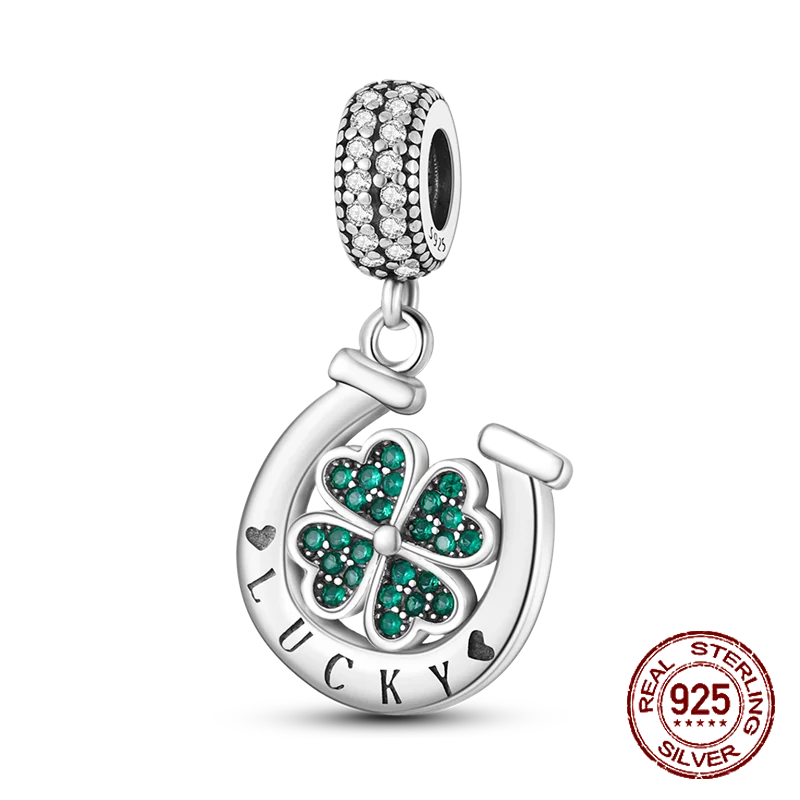 S925 Sterling Silver Green Four-Leaf Clover Pendant