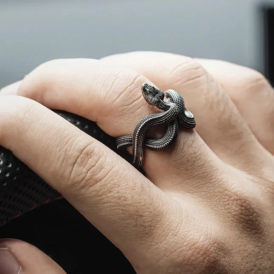 Vintage Silver Snake Ring for Men Handmade Jewelry Accessories Pendant