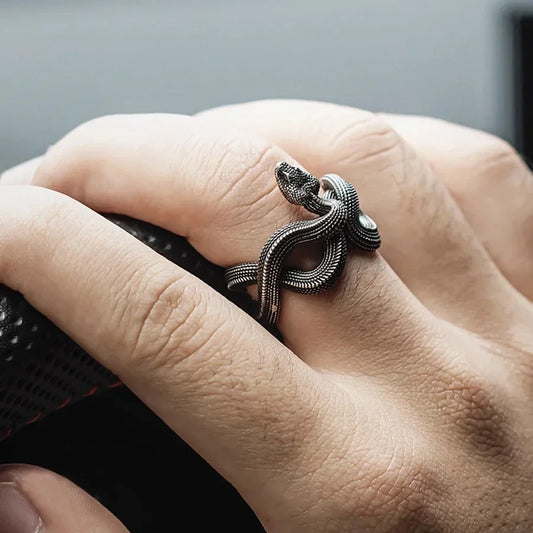 Vintage Silver Snake Ring for Men Handmade Jewelry Accessories Pendant