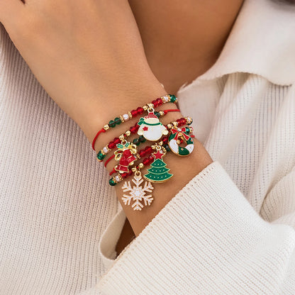 5pcs Christmas Snowflake Tree Pendant Crystal Bracelet Set