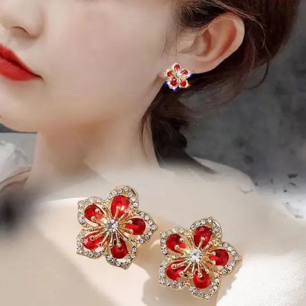 Red Zircon Bowknot Stud Earrings