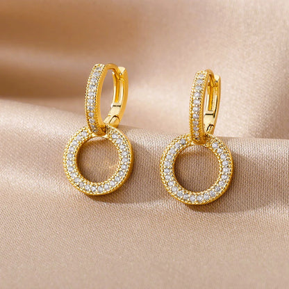 Stainless Steel Zircon Round Hoop Earrings