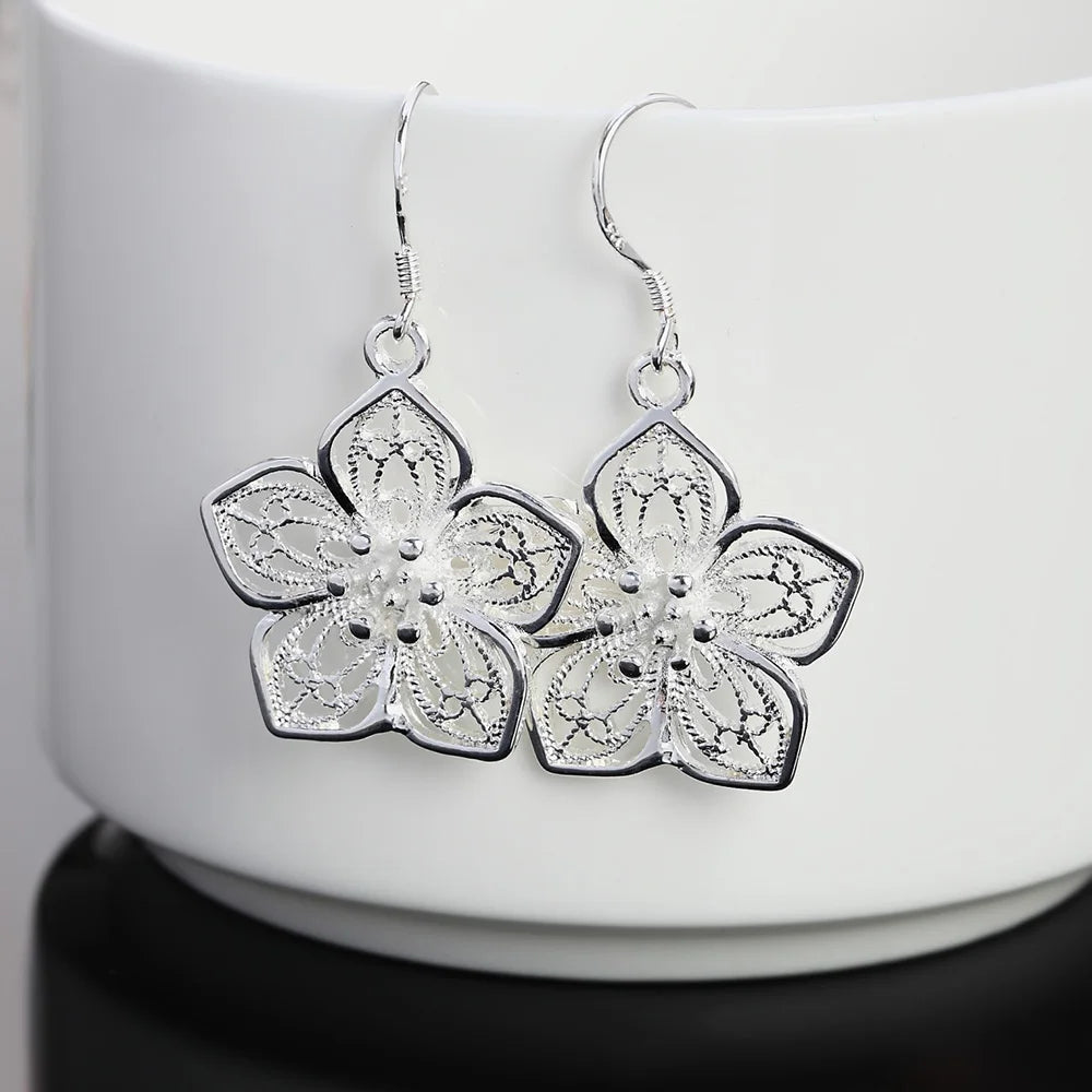 High-Quality 925 Sterling Silver Retro Flower Earrings