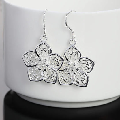 High-Quality 925 Sterling Silver Retro Flower Earrings