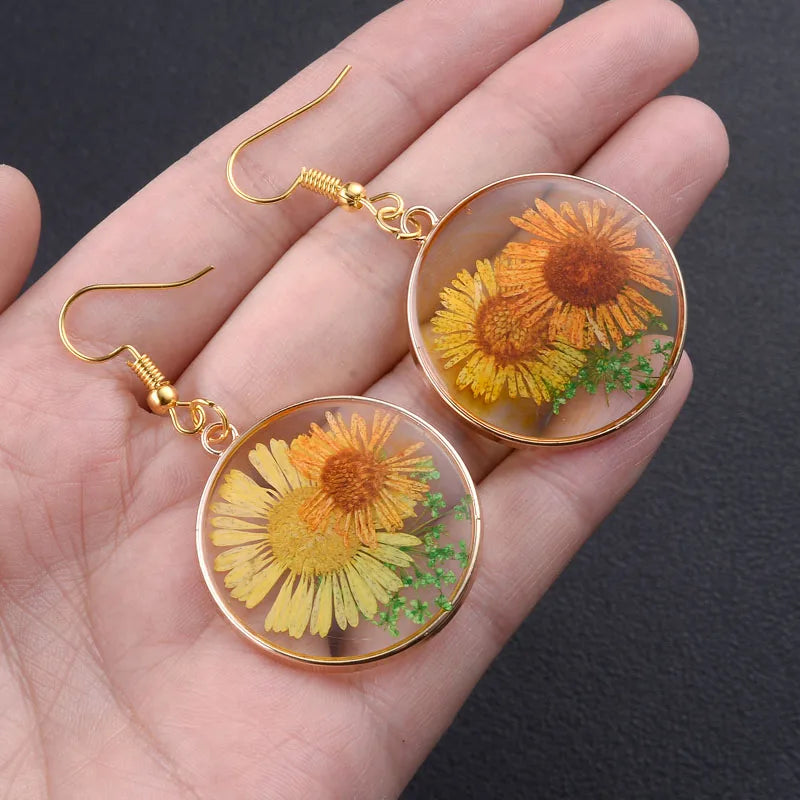 Elegant Transparent Dried Flower Earrings