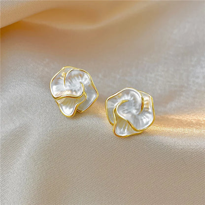 White Enamel Floral Multi-layered Stud Earrings