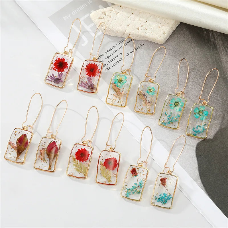 Colorful Dried Flower Resin Earrings