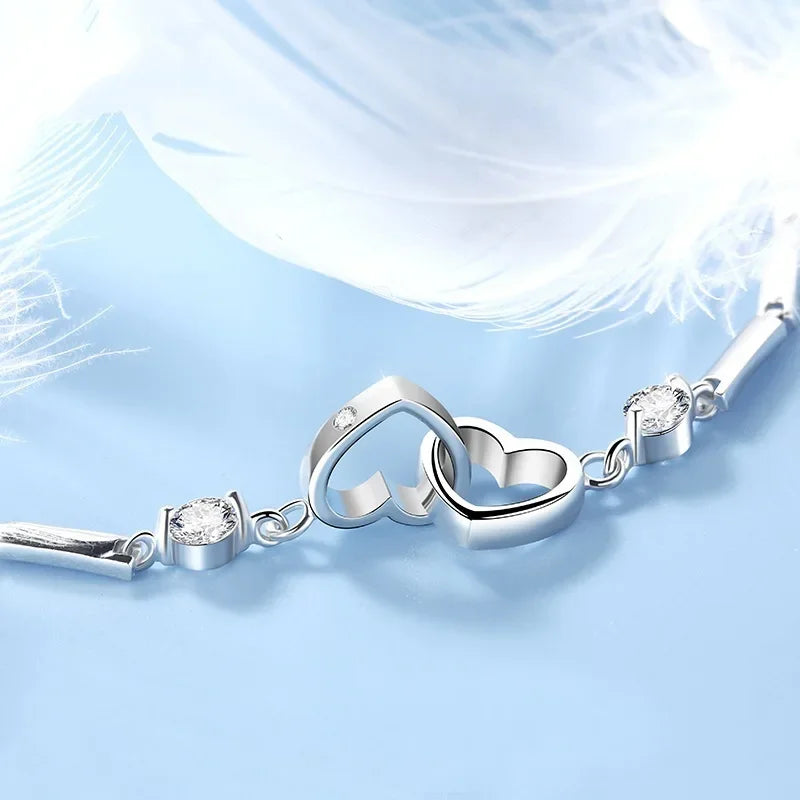 925 Sterling Silver Heart Zircon Bracelets