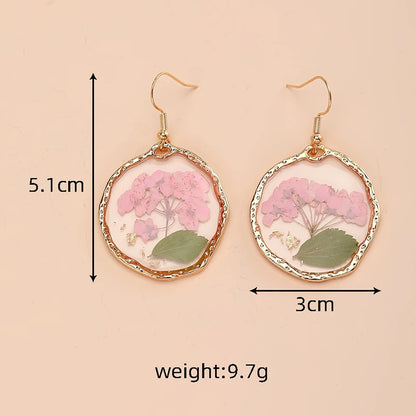 Pink Dried Floral Butterfly Drop Earrings