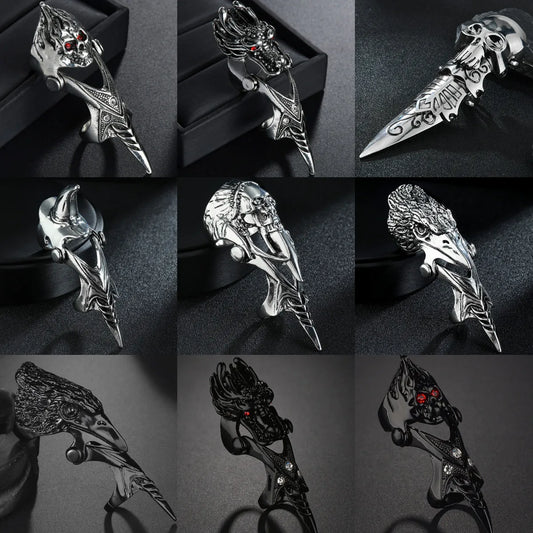 Gothic Punk Dragon Eagle Skull Knuckle Claw Ring for Unisex