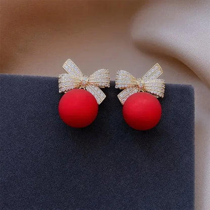 Red Zircon Bowknot Stud Earrings