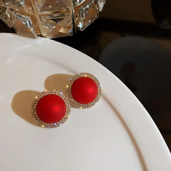 Red Zircon Bowknot Stud Earrings